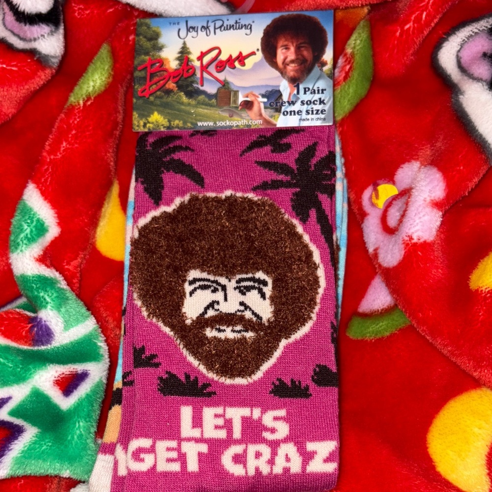Bob ross joy of painting men’s women’s crew socks size 8-14 NEW QUICK SHIP